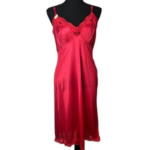 By Mel Lin Red Nylon Lace Trim Slip Dress Size 38 NOS